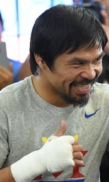 Pacquiao has speed bag with Mayweather's face on it